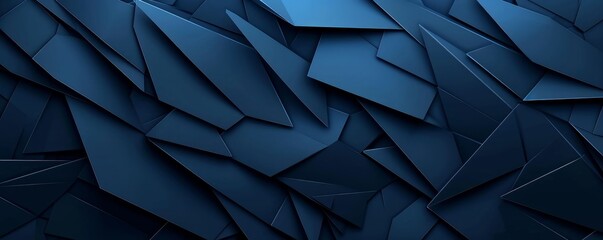 Abstract texture dark blue background banner panorama long with 3d geometric triangular gradient shapes for website, business, print design template metallic paper pattern illustration, Generative AI