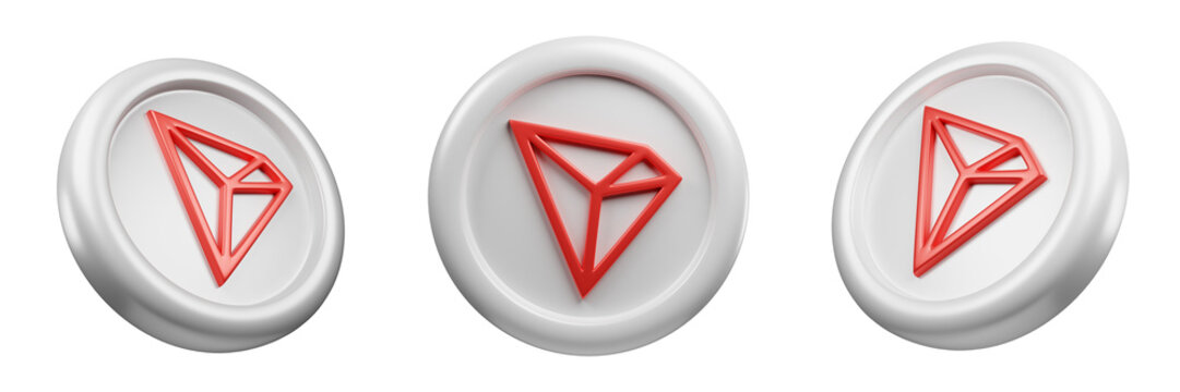 Tron or TRX White Coin 3d Set rendering cryptocurrency illustration cartoon style, blockchain or cryptocurrency design theme