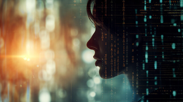 Cyberkriminalit&auml;t klaut Identit&auml;t mit Angriff im Internet mit unscharfem Hintergrund mit Zahlencodes Quellcode und Laptop mit Schloss Symbol Generative AI