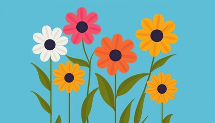 Vector Illustration of Beautiful Color Flowers in Flat Style Design