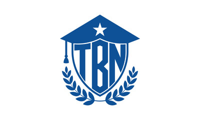 TBN three letter iconic academic logo design vector template. monogram, abstract, school, college, university, graduation cap symbol logo, shield, model, institute, educational, coaching canter, tech