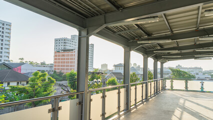 building Public areas, overpasses, BTS Skytrain entrances in the capital in the morning No people...