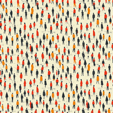 Group of people pattern naive hand drawn background, tile, seamless pattern