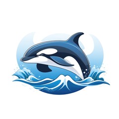 Simple graphic logo of dolphin on white background