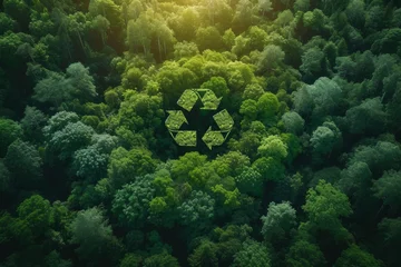 Poster top view illustration of recycle sign with leaves in the forest  © Werckmeister