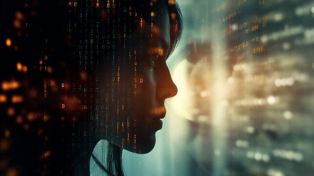Cyberkriminalit&auml;t klaut Identit&auml;t mit Angriff im Internet mit unscharfem Hintergrund mit Zahlencodes Quellcode und Laptop mit Schloss Symbol Generative AI