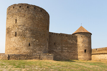 Fototapeta na wymiar Defence tower of Bilhorod-Dnistrovskyi fortress or Akkerman fortress (also known as Kokot) is a historical and architectural monument of the 13th-14th centuries. Bilhorod-Dnistrovskyi. Ukraine