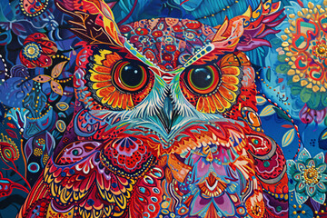 Colorful stylized owl with intricate patterns