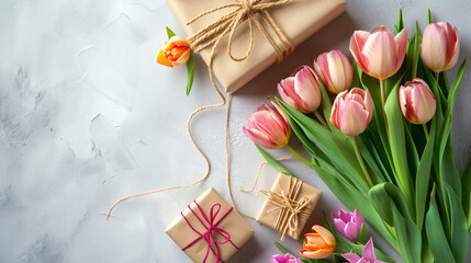 Box with beautiful tulip flowers
