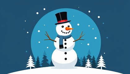Fototapeta premium White Snowman in Cold Winter: A Modern Flat Style Vector Illustration