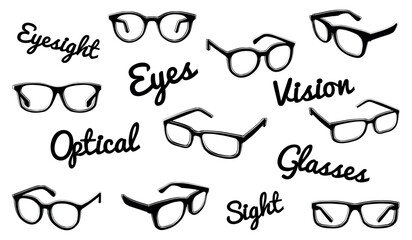 Glasses Doodle Icons Set - Different Vector Illustrations Isolated On White Background