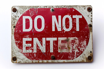 Aged red and white 'Do Not Enter' sign with visible wear and rust