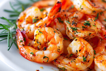 Close-up Tasty Prepared Shrimp on white background