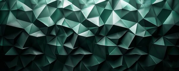 Abstract texture dark green background banner panorama long with 3d geometric triangular gradient shapes for website, business, print design template metallic metal paper  illustration, Generative AI