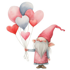 Gnome nurse with heart balloons 