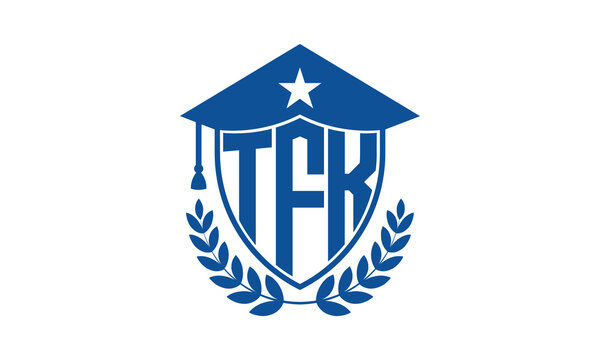 TFK three letter iconic academic logo design vector template. monogram, abstract, school, college, university, graduation cap symbol logo, shield, model, institute, educational, coaching canter, tech