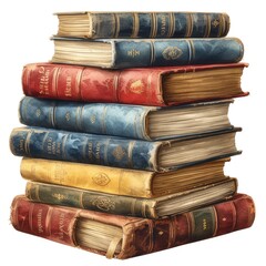 Books On Table On White Background, Illustrations Images