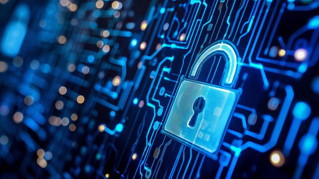 Schloss Symbol digital 3d auf Quellcode und Bin&auml;ren Codes sowie Zahlencode zur Verschl&uuml;sselung und Datenschutz Generative AI