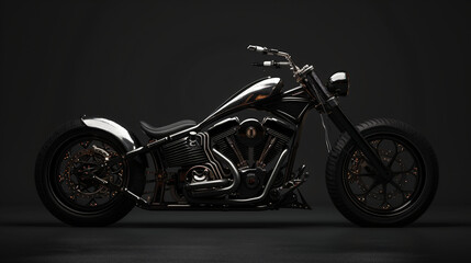 Fototapeta na wymiar Dark black metallic chopper motorcycle