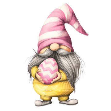 Easter gnome with easter egg isolated on background, Watercolor illustration clipart, PNG Transparent background