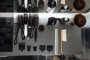 Barbershop tools for haircut on barbers table