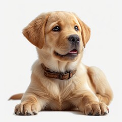 Charming Puppy Beige Labrador Retriever Lies On White Background, Illustrations Images
