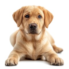 Charming Puppy Beige Labrador Retriever Lies On White Background, Illustrations Images