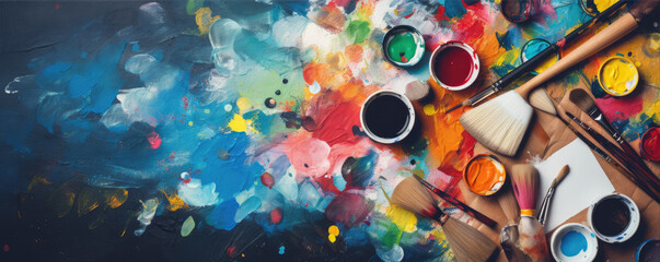 Painter tools for artist. Colorful paint pallete.