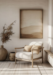 modern beige  living room large frame on wall mock up - 724544025