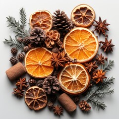 Christmas Composition Cookies Dried Oranges On White Background, Illustrations Images