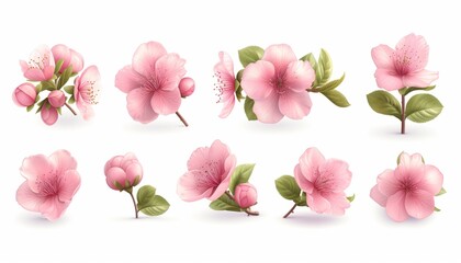 Spring sakura cherry blooming flowers bouquet, Design spring tree illustration