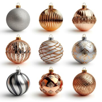 Close Gold Silver Christmas Ornaments Organic On White Background, Illustrations Images