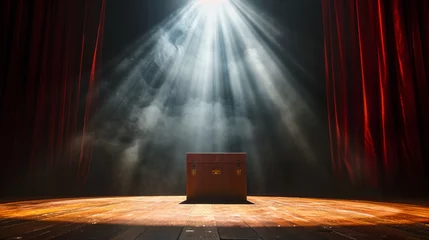 Foto op Canvas A theatrical box opening on a brightly lit stage, with a spotlight highlighting the moment of surprise and revelation, setting the scene for a dramatic and suspenseful theatrical performance Cr © 1st footage