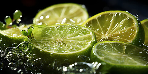 Lime slices with water drops