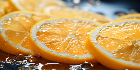 Lemon slices with water drops