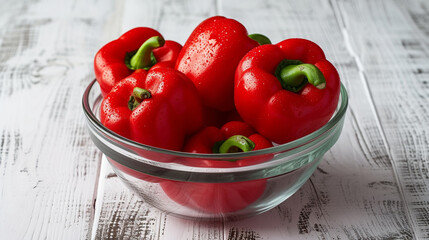 Red peppers in a glass bowl on the table