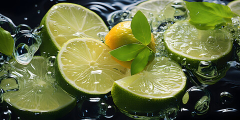 Lime slices with water drops