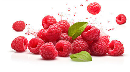 a pile raspberries isolated on white background