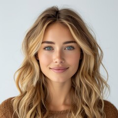 Fototapeta premium Attractive Blonde Smiling Woman Portrait On White Background, Illustrations Images