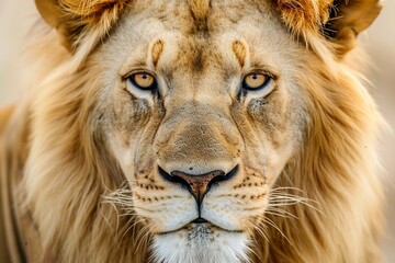 African male lion headshot looking into came