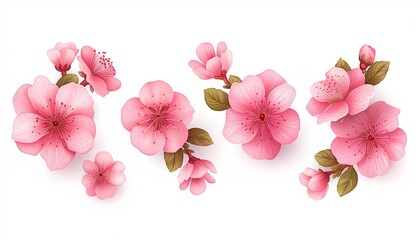 Spring sakura cherry blooming flowers bouquet, Design spring tree illustration