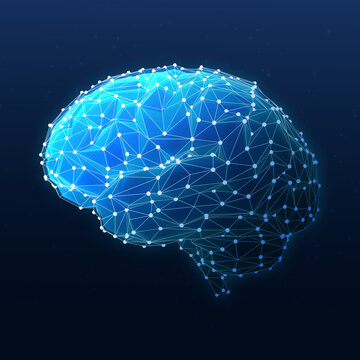 brain low polygon Artificial intelligence concept 3d illustration on dark background