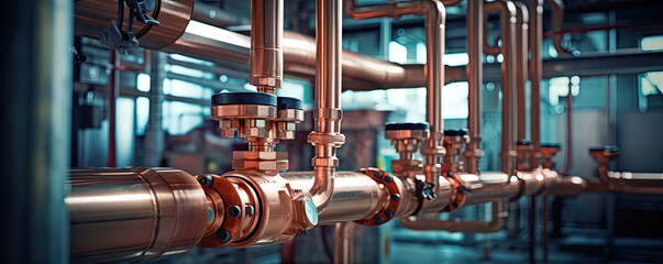 Plumbing copper metal. pipeline copper for heating system. - Powered by Adobe