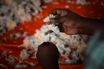 Flower garland making in a south Indian market