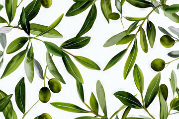 Background leaves branches foliage and fruits of the Olive tree Olea europaea in a seamless repeat and fully tileable background pattern