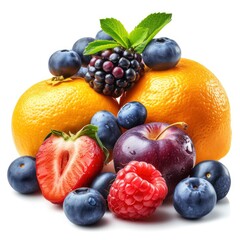 Beautiful Juicy Fruits On White Background, Illustrations Images