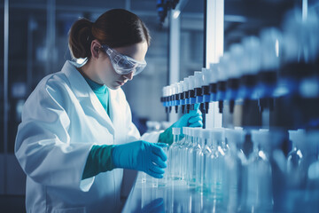 laboratory technician performing chemical tests in modern laboratory - obrazy, fototapety, plakaty