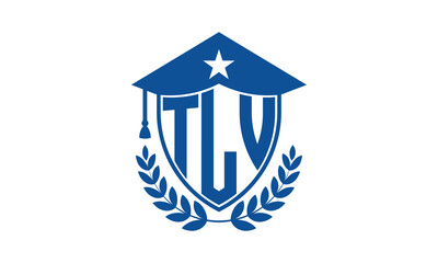 TLV three letter iconic academic logo design vector template. monogram, abstract, school, college, university, graduation cap symbol logo, shield, model, institute, educational, coaching canter, tech