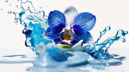 blue orchid with water splash