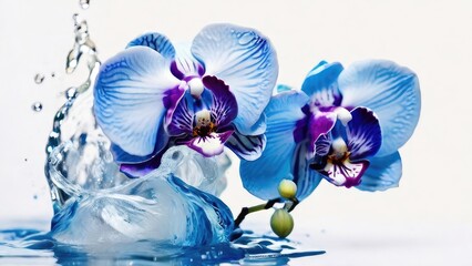 blue orchid with water splash